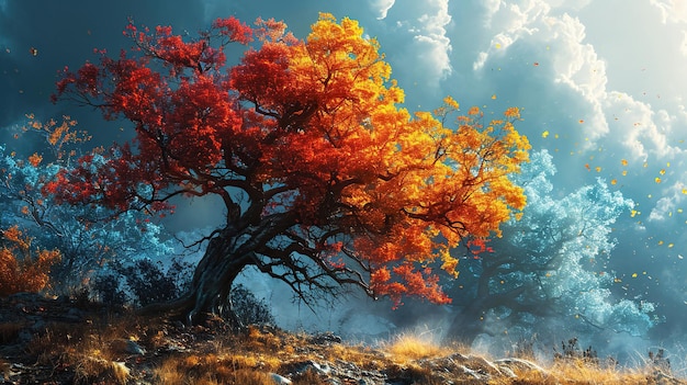 Foto Árvores florestais multicoloridas pintando árvores coloridas árvores animadas coloridas