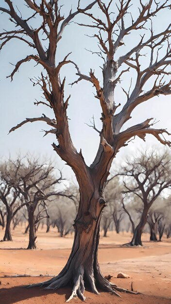 Foto Árvores mortas secas deserto paisagem natureza ilustração fundo