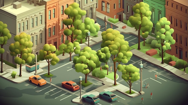 árvores na rua isométrica