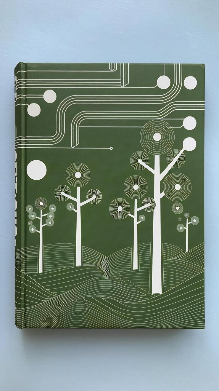 Foto árvores verdes abstratas e terra em livro