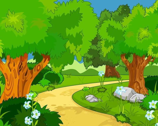 árvores verdes dos desenhos animados