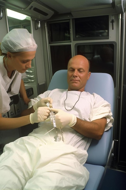 Foto arzt, der älteren patienten in der klinik eine injektion gibt