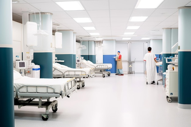 Arzt, der in einem Krankenhauskorridor spazieren geht