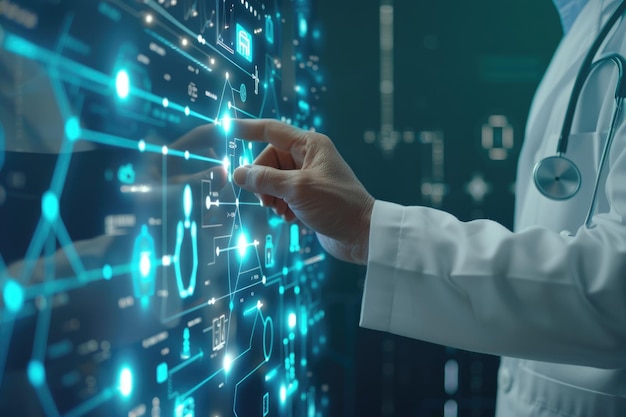 Arzt, der Technologie für die Verbindung zu einem virtuellen medizinischen Netzwerk verwendet