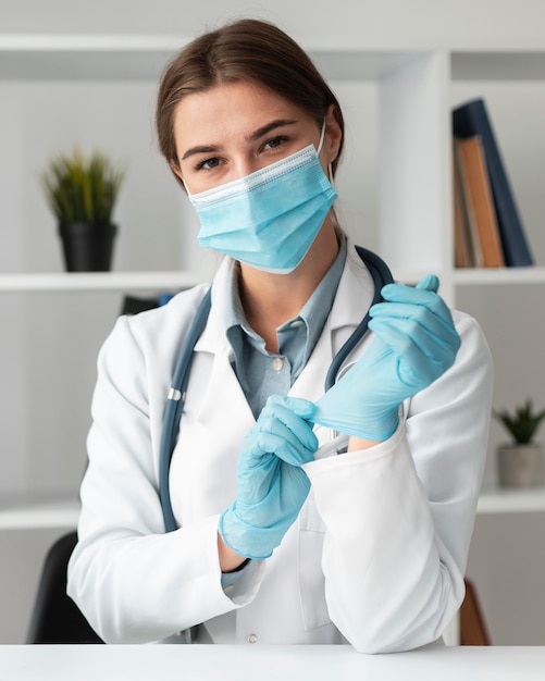 Foto arzt mit gesichtsmaske in der klinik