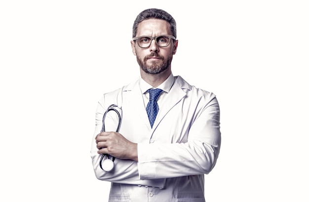 Arzt mit Stethoskop Arzt isoliert auf weißem Hintergrund Arzt Mann