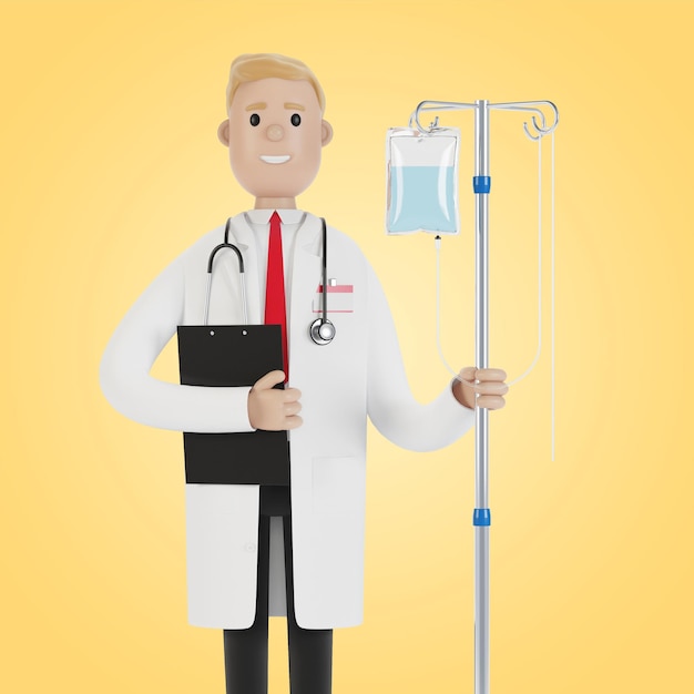 Arzt mit Tropfer Toxikologie Intoxikation Dekontamination Gesundheitskonzept Medizinische Geräte 3D-Darstellung im Cartoon-Stil