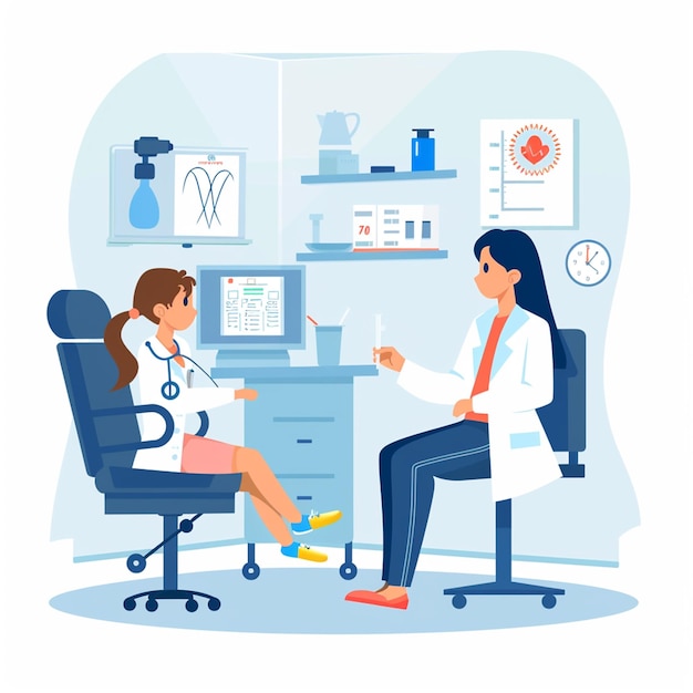 Arzt untersucht den Patienten Illustration auf weißem Hintergrund
