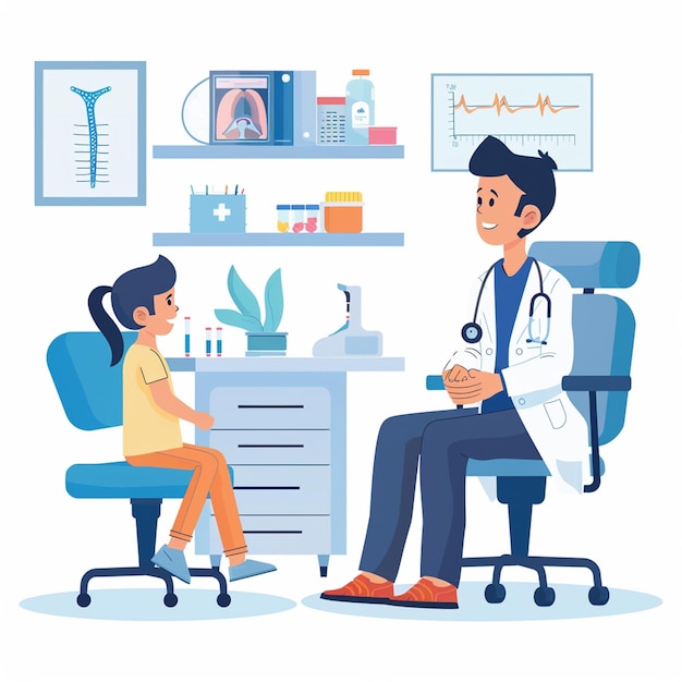 Arzt untersucht den Patienten Illustration auf weißem Hintergrund