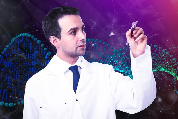 Arzt zeichnet DNA-Hintergrund