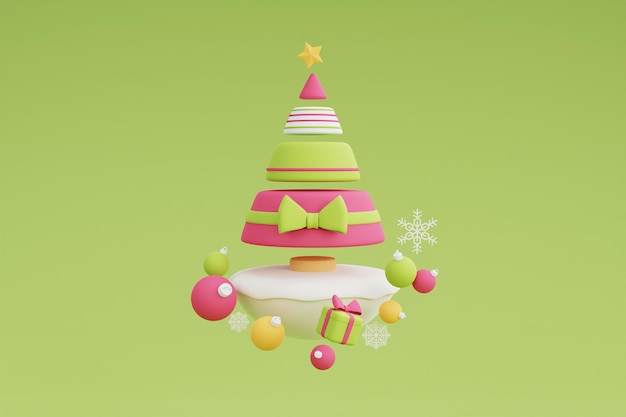 As árvores de Natal rodeadas por decorações de Natal com flocos de neve, minimal 3d design.3d rendem a ilustração.