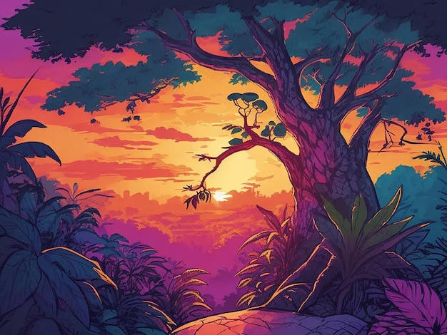As árvores na ilustração dos desenhos animados da floresta