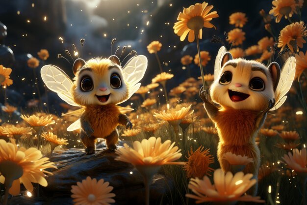 As asas de uma abelha brincalhona Uma aventura de desenho animado entre flores em flor