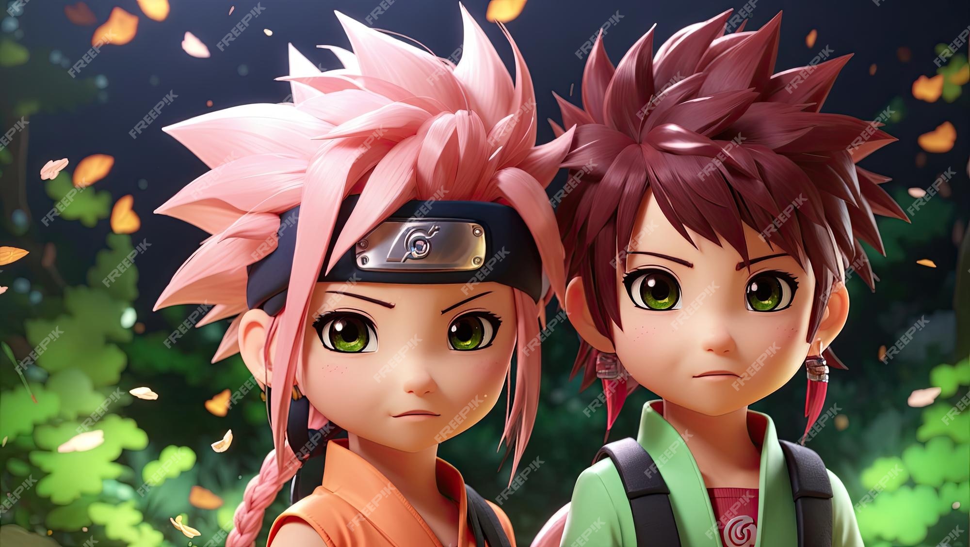 As aventuras de naruto sakura e goku em uma floresta mágica