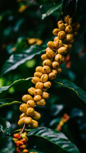 Foto as bagas de café amadurecendo em uma fazenda de café