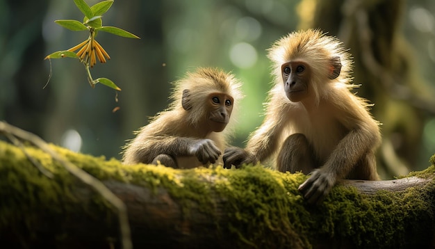 as brincadeiras de macacos em uma selva tropical