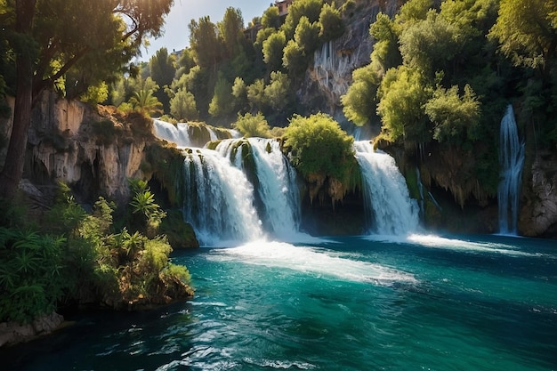 Foto as cachoeiras duden em cascata em antalya