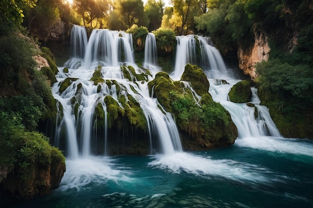 Foto as cachoeiras duden em cascata em antalya