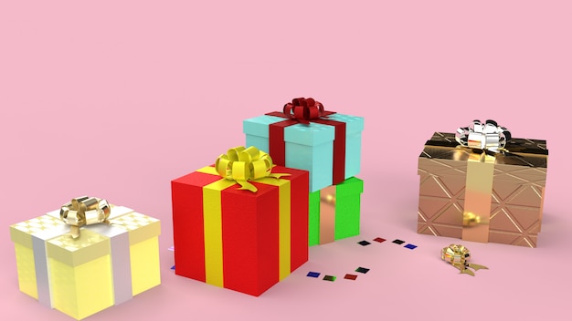 As caixas de presente na imagem cor-de-rosa da rendição do fundo 3d para o conteúdo da celebração.