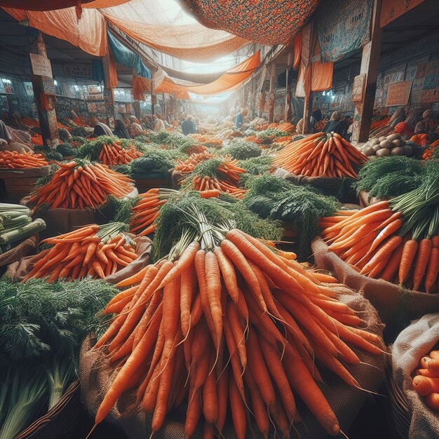 Foto as cenouras vendidas no mercado de bazar agricultura ingrediente orgânico popular fundo de textura alimentar