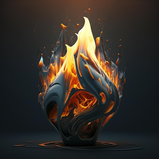 As chamas estão subindo de um vaso em chamas em uma superfície negra generativa ai