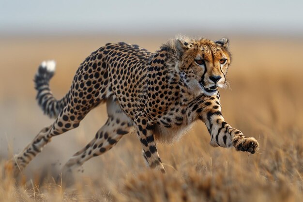 Foto as chitas têm uma velocidade incrível enquanto correm pela savana africana.