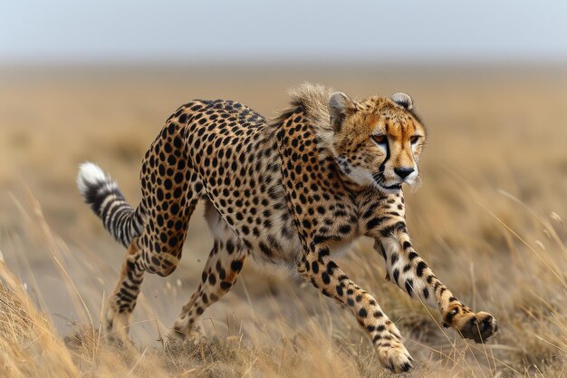 Foto as chitas têm uma velocidade incrível enquanto correm pela savana africana.