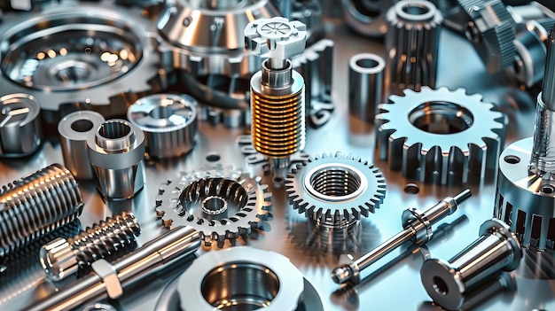 As complexidades da engenharia Um close-up das engrenagens mecânicas e máquinas que alimentam o nosso mundo mostrando a precisão do design industrial