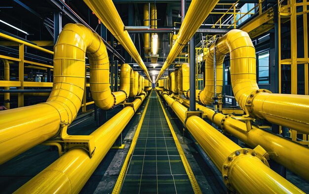 Foto as complexidades dos gasodutos industriais amarelos desvendando a infraestrutura industrial39s complexidades