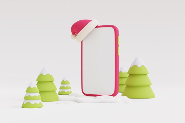 As compras online de presentes de natal e ano novo, presentes de natal coloridos, bolsas e caixas com smartphone.3d renderizam a ilustração.