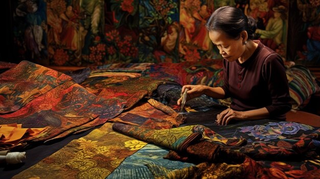 As cores brilhantes do batik tradicional