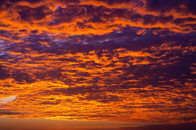 Foto as cores de um pôr do sol ardente no céu.