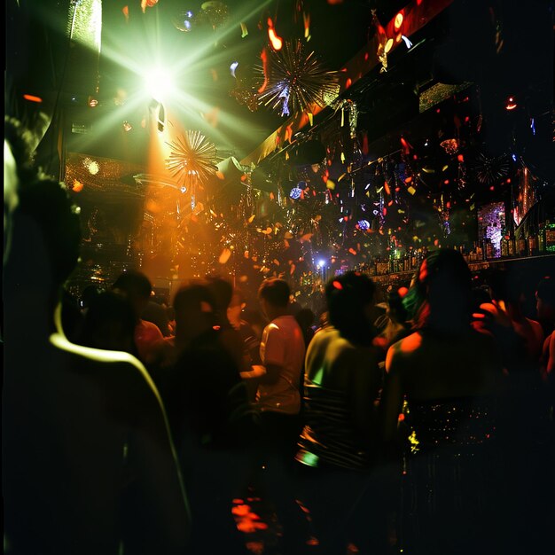 Foto as cores numa grande bola de discoteca refletem as sobras de uma festa da noite