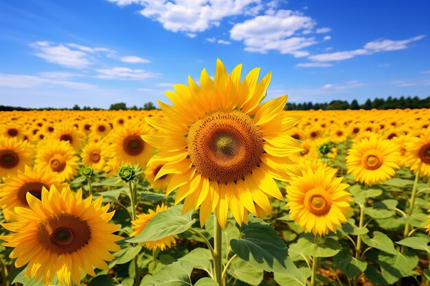 As cores vibrantes de um campo de girassóis