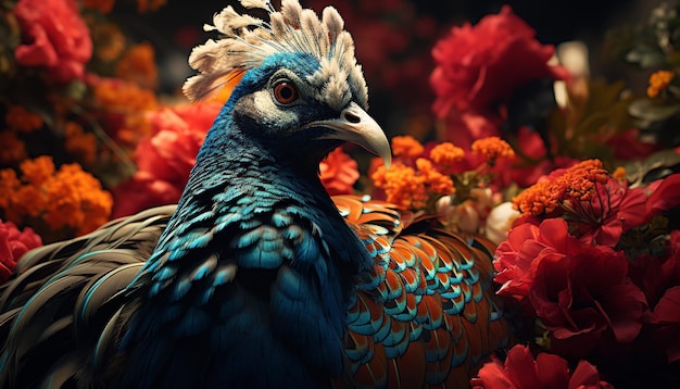 As cores vibrantes do pavão mostram a beleza da natureza em um padrão elegante gerado pela inteligência artificial