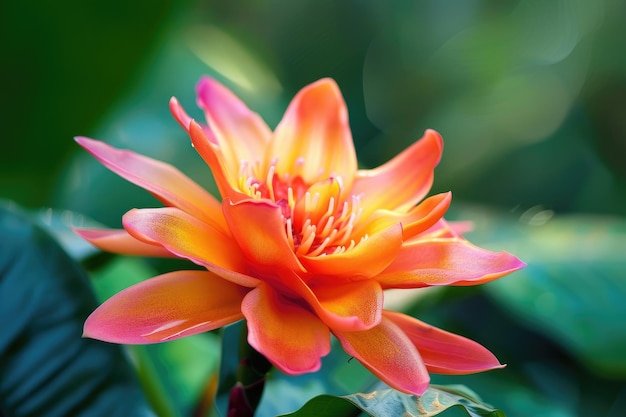 Foto as cores vivas de uma flor tropical em flor abraçando uma flor tropical sombras radiantes