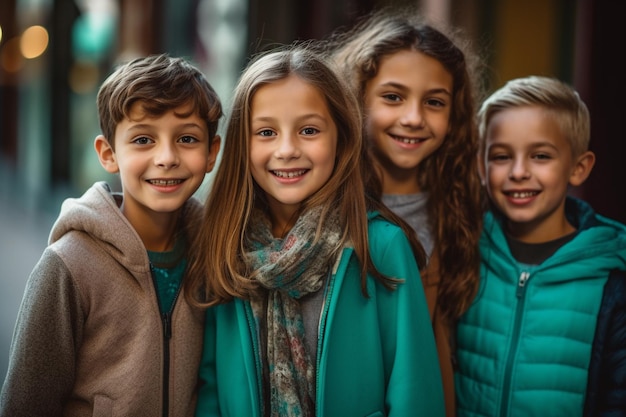 As crianças estão todas sorrindo enquanto posam para uma foto Imagem de IA generativa