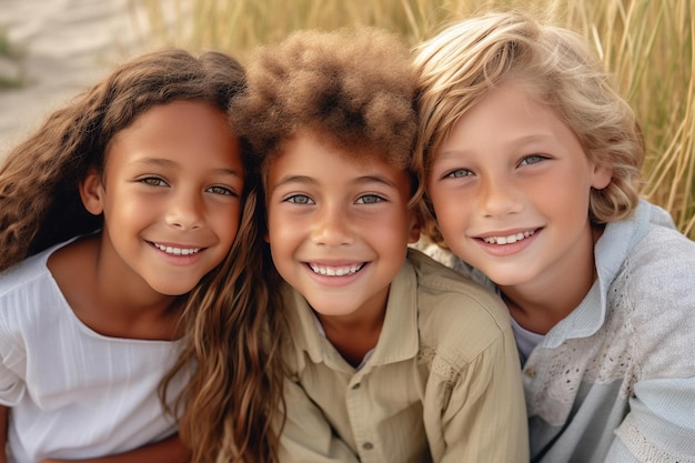 As crianças estão todas sorrindo enquanto posam para uma foto Imagem de IA generativa