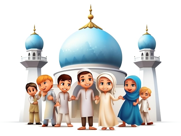 As crianças muçulmanas comemoram a ilustração do fundo do festival de Eid