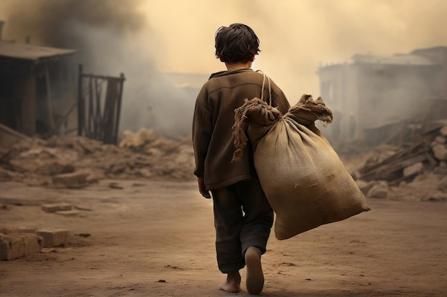 As crianças pobres recolhem o conceito do dia do trabalho infantil do lixo