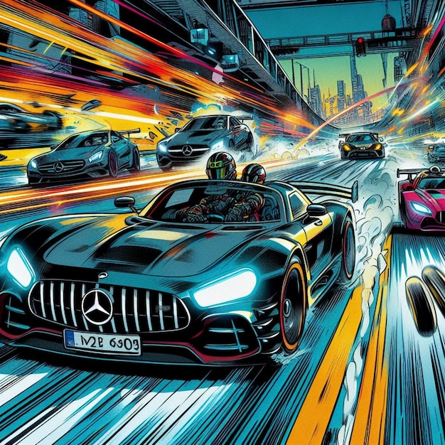 As crônicas de perseguição da banda desenhada Mercedes-Benz capturam a intensidade de um show futurista de alta velocidade.