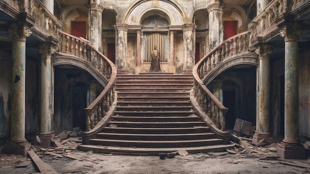 As escadas do palácio abandonado