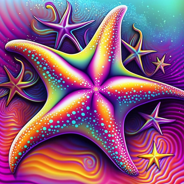 Foto as estrelas do mar de cores vivas estão em um padrão espiralado com uma ia generativa de fundo brilhante