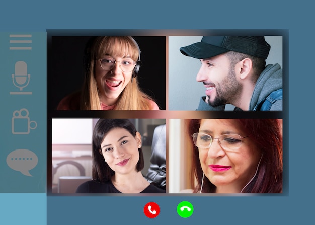As famílias que se comunicam remotamente por videoconferência podem ser vistas na tela de um laptop. fazendo chamadas de vídeo, desfrute de comunicação virtual