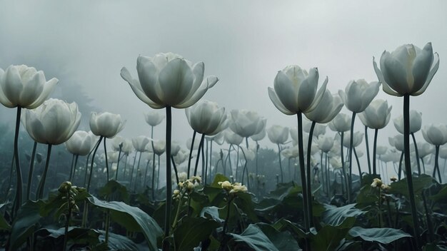 As flores brancas do lótus florescem de manhã.