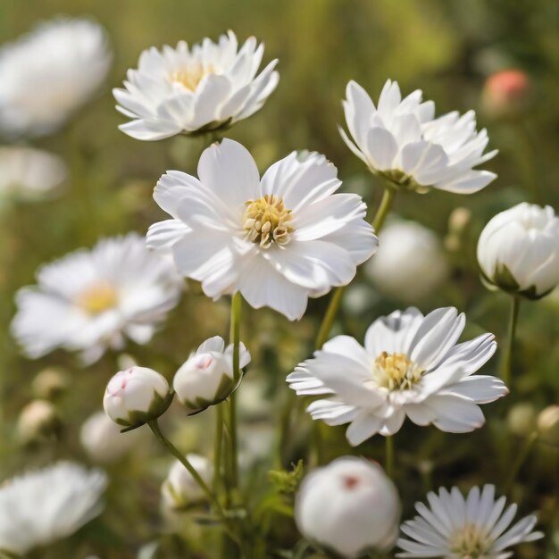 As flores brancas estão em plena floração no campo.