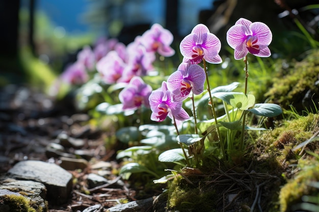 As flores das orquídeas crescem selvagens na natureza, fotografia publicitária profissional