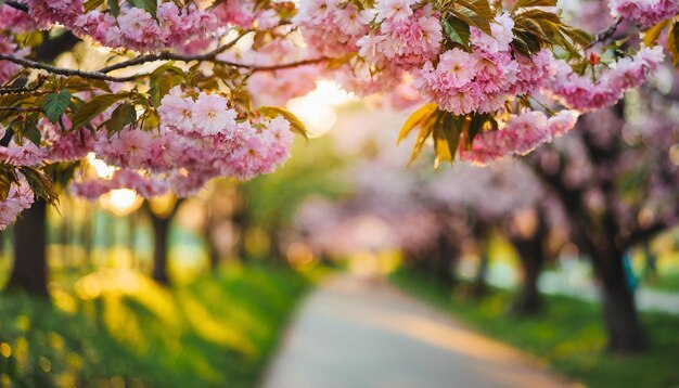 Foto as flores de cerejeira sakura criam um beco hipnotizante