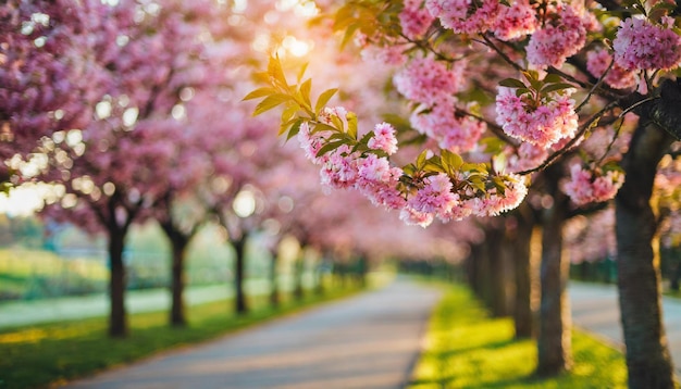 Foto as flores de cerejeira sakura criam um beco hipnotizante