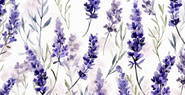 As flores de lavanda são pintadas em estilo aquarela em um fundo branco generativo ai